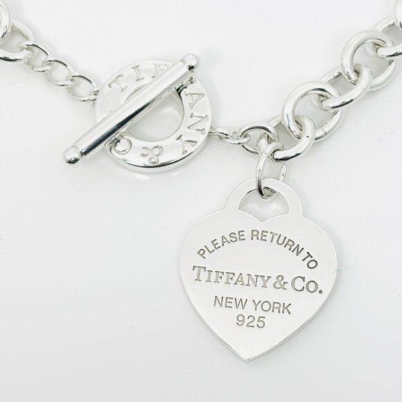 18" Please Return to Tiffany Large Heart Tag Toggle Necklace in Sterling Silver - Picture 1 of 8